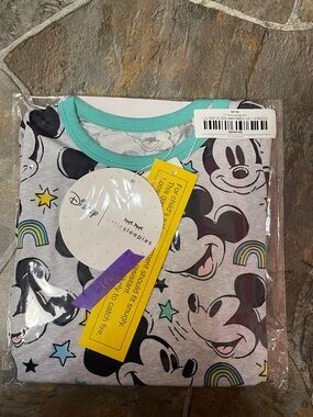 Little Sleepies Gray Mickey Mouse Rainbow Kids Pajama Set with Teal Trim
